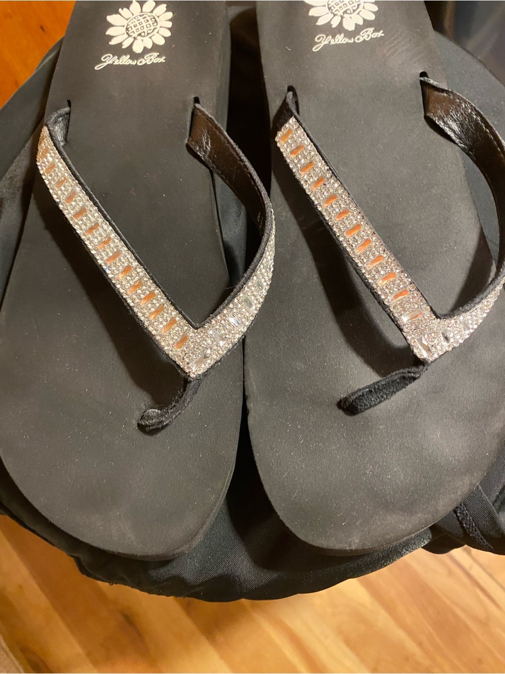 Yellow Box Black Rhinestone Strap Sandals - Picture 2 of 6
